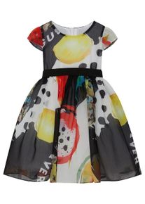 Gulliver Mädchen A-Linien-Kleid, bunt, elegant, Gr. 92, bedruckt, geblümt, mehrfarbig, 100% Polyester, Kleider, mit festlichem Taillenband