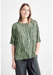 Cecil Damen T-Shirt, grün, casual, Gr. S, gemustert, Stoff, 100% Polyester, Shirts, mit U-Boot-Ausschnitt