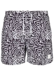 Urban Classics Herren Badeshorts "Urban Classics Herren Pattern Swim Shorts", schwarz-weiß, Gr. S, 100% Polyester, Badehosen