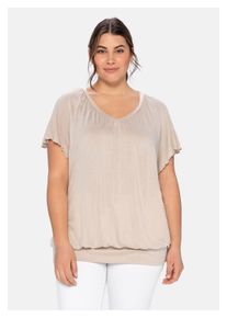sheego Damen T-Shirt "Große Größen", beige, feminin, Gr. 40, unifarben, Obermaterial: 100% Viskose, Shirts, mit Flügelärmeln