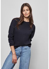 Street One Damen Langarmshirt, blau, casual, Gr. 42, unifarben, Web, 79% Baumwolle, 18% Polyester, 3% Elasthan, Shirts, mit Materialmix