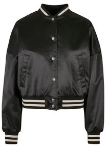 Urban Classics Damen Collegejacke "Urban Classics Damen Ladies Short Oversized Satin College Jacket", schwarz, casual, Gr. XS, mehrfarbig, 98%