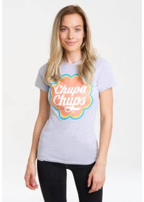 logoshirt Damen T-Shirt "Chupa Chups", grau, casual, Gr. S, bedruckt, meliert, 93% Baumwolle, 7% Polyester, Shirts, mit lizenzierten Design