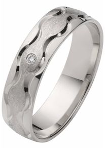 Firetti Trauring "Schmuck Geschenk Gold 375 Hochzeit Ehering "LIEBE" Welle", 21, 0,01 ct SI = kleine Einschlüsse mit Brillant, Weißgold 375, 5mm,