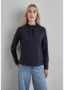 Street One Damen Langarmshirt, blau, casual, Gr. 38, unifarben, Stoff, 68% Polyester, 31% Viskose, 1% Elasthan, Shirts, mit Tunnelzugband am Kragen
