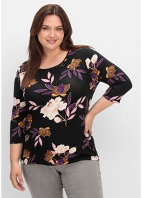 Große Größen 3/4-Arm-Shirt mit Blumenprint, aus Viskosejersey Gr. 48 lila geblümt von sheego für Damen
