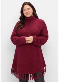 Große Größen Gerippter Poncho-Pullover mit Fransensaum Gr. 48/50 rot von sheego für Damen