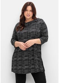 Große Größen Longshirt mit Print und Wasserfall-Ausschnitt Gr. 40/42 schwarz bedruckt von sheego für Damen