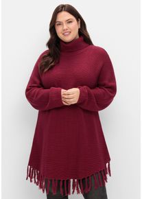Große Größen Gerippter Poncho-Pullover mit Fransensaum Gr. 56/58 rot von sheego für Damen