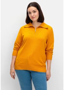 Große Größen Pullover mit Troyerkragen und Reißverschluss Gr. 46 braun von sheego für Damen