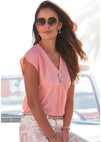 Lascana Schlupfbluse peach Gr. 34 für Damen. Mit V-Ausschnitt. Figurumspielend. Nachhaltig.