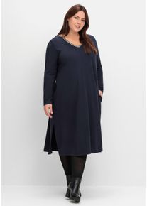 Große Größen Midikleid in A-Linie, mit Perlendeko am Ausschnitt Gr. 50 blau von sheego für Damen