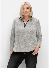 Große Größen Sweatshirt in Bouclé-Qualität, mit Troyerkragen Gr. 50 beige gemustert von sheego für Damen