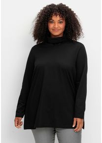 Große Größen Langarmshirt in leichter A-Linie, mit Rollkragen Gr. 56/58 schwarz von sheego für Damen