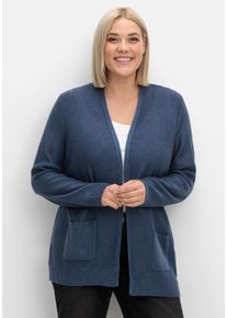 Große Größen Verschlusslose Strickjacke im Linksstrickmuster Gr. 46 blau von sheego für Damen