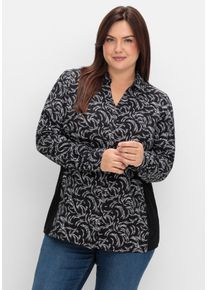 Große Größen Bluse mit Print und elastischen Einsätzen Gr. 44 schwarz/weiß gemustert von sheego für Damen