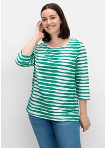 Große Größen Shirt mit welligen Streifen und 3/4-Ärmeln Gr. 40 grün gestreift von sheego für Damen