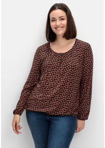 Große Größen Langarmshirt mit Minimalprint und Saum-Gummizug Gr. 54 rot geblümt von sheego für Damen