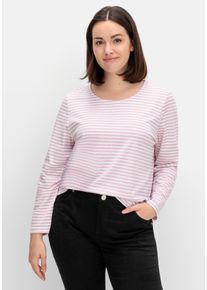 Große Größen Gestreiftes Langarmshirt mit Rundhalsausschnitt Gr. 42 rosa von sheego für Damen