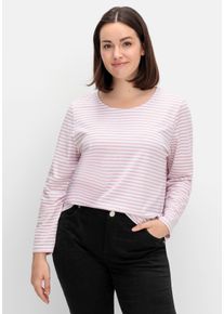 Große Größen Gestreiftes Langarmshirt mit Rundhalsausschnitt Gr. 42 rosa von sheego für Damen