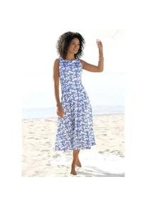 Beach Time Midikleid BEACHTIME Gr. 40, N-Gr, blau (blau, creme, bedruckt) Damen Kleider mit Blumendruck, aus Jersey, A-Linien-Kleid