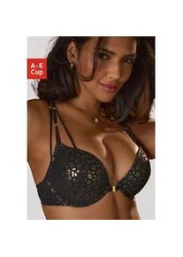 Push-up-BH JETTE Gr. 70, Cup C, schwarz (schwarz, gold) Damen BHs mit sexy Bänder-Optik und praktischem Vorderverschluss, Dessous