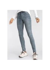 Skinny-fit-Jeans Arizona "Ultra-Stretch" Gr. 42, N-Gr, blau (blau, used) Damen Jeans extra-enger Beinverlauf, normale Leibhöhe, mit Eingrifftaschen