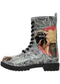 Schnürboots DOGO "Damen Zipsy Elephants Never Forget Vegan Damen Stiefel / female" Gr. 38, Normalschaft, bunt (grau) Damen Schuhe Schnürboots Workerboots Vegan