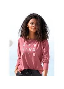 Longsleeve ELBSAND "Ingrun" Gr. S (36), lila (mauve meliert) Damen Shirts mit Logodruck vorne, Langarmshirt aus Baumwoll-Mix, sportlich-casual