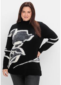 Große Größen Pullover mit Intarsienmuster aus Flauschgarn Gr. 56/58 schwarz geblümt von sheego für Damen