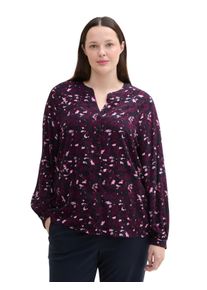 Tom Tailor Große Größen Bluse mit V-Schlitz und Alloverprint Gr. 46 rot für Damen
