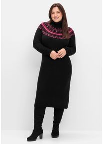 Große Größen Strickkleid mit Rollkragen und Norwegermuster Gr. 54 schwarz von sheego für Damen