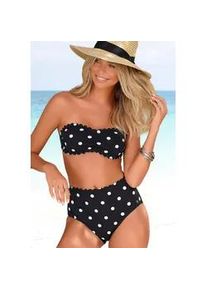 Bandeau-Bikini-Top Lascana "Jada" Gr. 40, Cup A/B, schwarz-weiß (schwarz, weiß) Damen Bikini-Oberteile mit Muschelkante und Pünktchendruck