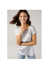 Shirtbluse Laura Scott Gr. 38, grau (grau, silberfarben) Damen Blusen aus Satin mit dezentem Aufdruck