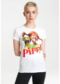 logoshirt Damen T-Shirt "Pippi Langstrumpf Herr Nilsson", weiß, casual, Gr. S, bedruckt, 100% Baumwolle, Shirts, im Retro-Look