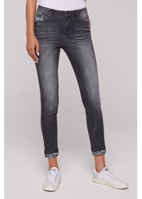 SOCCX Damen Slim-fit-Jeans, schwarz, casual, Gr. 26, Abriebeffekte, Material: 72% Baumwolle, 27% Polyester, 1% Elasthan, Zusatz: Enthält nichttextile
