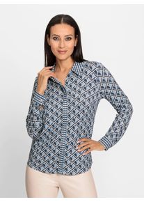 Heine Damen Klassische Bluse, blau, Gr. 46, gemustert, mehrfarbig, bedruckt, 95% Viskose, 5% Elasthan, Blusen