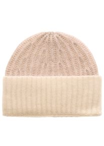 Zwillingsherz Damen Strickmütze, beige, klassisch, unifarben mit Farbeinsatz, Strick, Kaschmir, Mützen, mit modischem Umschlagdesign