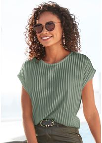 Lascana Damen Kurzarmshirt, grün, casual, Gr. 32, unifarben, Jersey, Obermaterial: 62% Polyester, 33% Viskose, 5% Elasthan, Shirts, mit