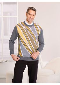 CLASSIC Herren Rundhalspullover "Rundhals-Pullover", gelb, Gr. 58, gemustert, mehrfarbig, 100% Polyacryl, Pullover