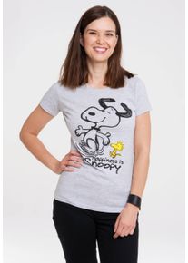logoshirt Damen T-Shirt "Snoopy & Woodstock Happiness", grau, casual, Gr. M, bedruckt, meliert, 95% Baumwolle, 5% Viskose, Shirts, Print
