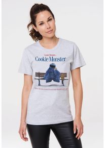logoshirt Damen T-Shirt "Sesamstraße – Krümelmonster", grau, casual, Gr. S, unifarben, 95% Baumwolle, 5% Viskose, Shirts, mit coolem Print