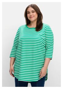 sheego Damen Longshirt "Große Größen", grün, sportlich, Gr. 44, gestreift, Obermaterial: 95% Baumwolle, 5% Elasthan, Shirts, mit Streifen und