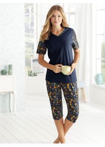 Damen Schlafanzug, Gr. 44, blau, 100% Baumwolle, Homewear-Sets