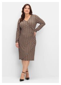 Damen Jerseykleid "Große Größen", beige, feminin, Gr. 44, sheego by Joe Browns, gemustert, Obermaterial: 95% Viskose (LENZING ECOVERO), 5% Elasthan,