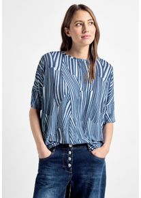 Cecil Damen T-Shirt, blau, casual, Gr. XL, gemustert, Stoff, 100% Polyester, Shirts, mit U-Boot-Ausschnitt