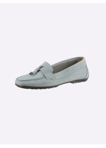 Heine Damen Mokassin, Gr. 42, blau, Leder, Rindsleder, Nubukleder, modisch, Schuhe