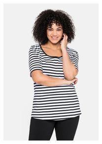 sheego Damen T-Shirt "Große Größen", schwarz-weiß, casual, Gr. 48, gestreift, Obermaterial: 100% Baumwolle, Shirts, mit garngefärbtem Ringel, aus
