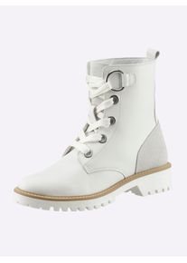 Heine Damen Schnürstiefelette, Gr. 40, weiß, Leder, Glattleder, Veloursleder, Rindsleder, modisch, Schuhe