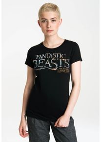 logoshirt Damen T-Shirt "Phantastische Tierwesen", schwarz, casual, Gr. M, bedruckt, 100% Baumwolle, Shirts, mit mystischem Logo-Print